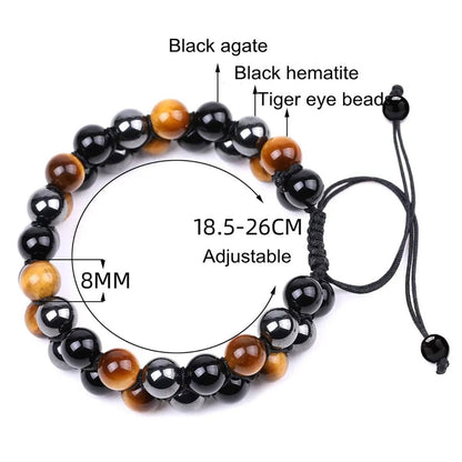 Tigers Eye Hematite Black Obsidian Drawstring Bracelet