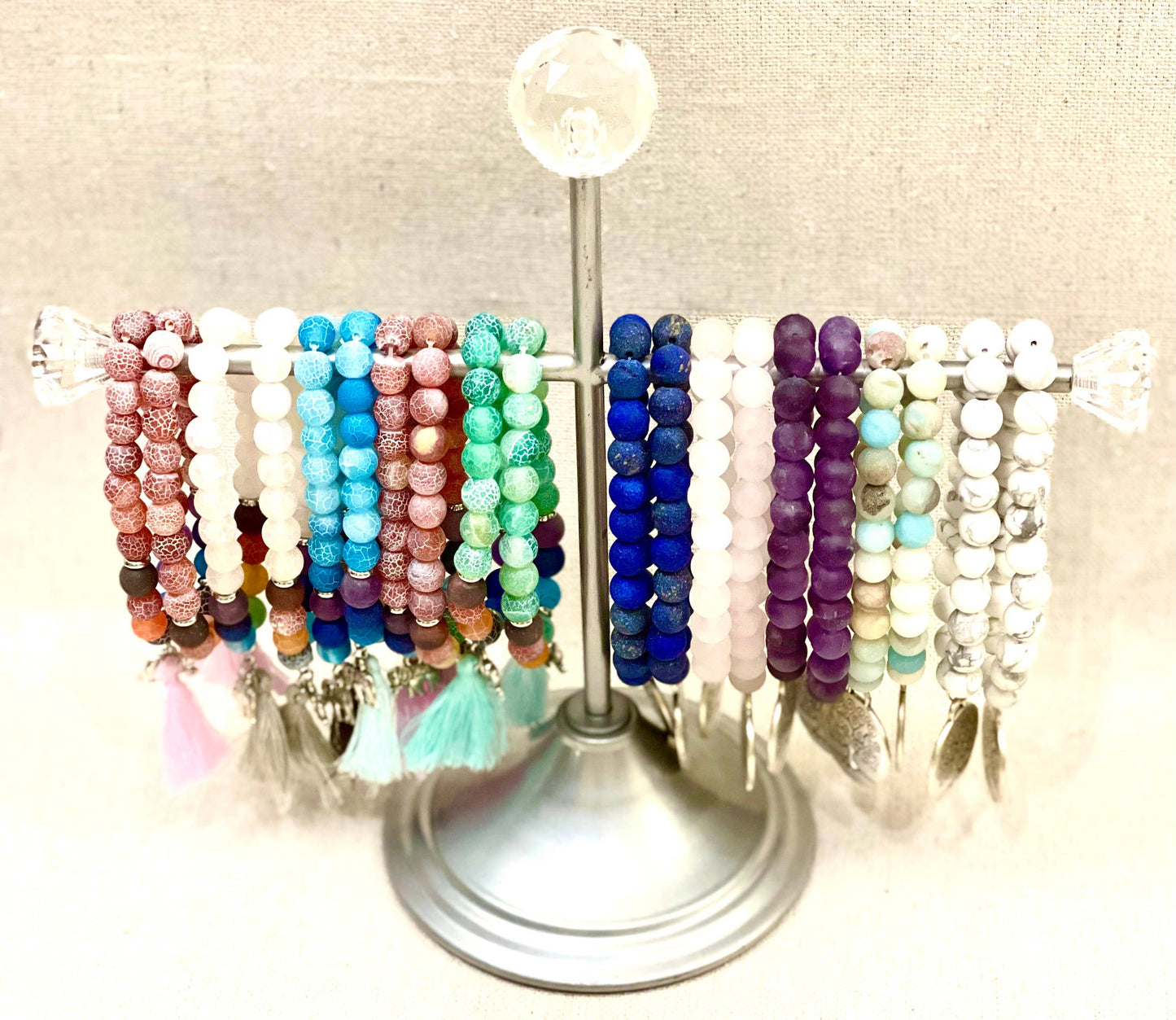 Frosted Gemstone Bracelet with Charm & Free Display