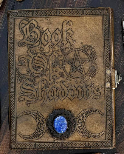Leather Journal Book of Shadows with Lapis Stone