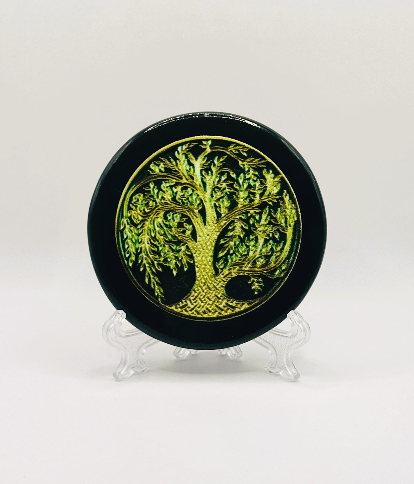 Tree of Life Green - Black Agate Coaster