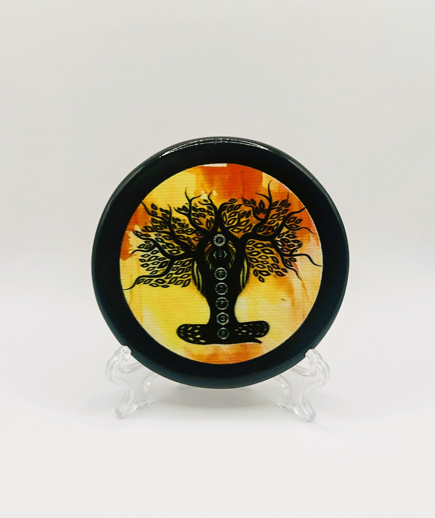 Yoga Chakra Tree - Black Agate Coaster