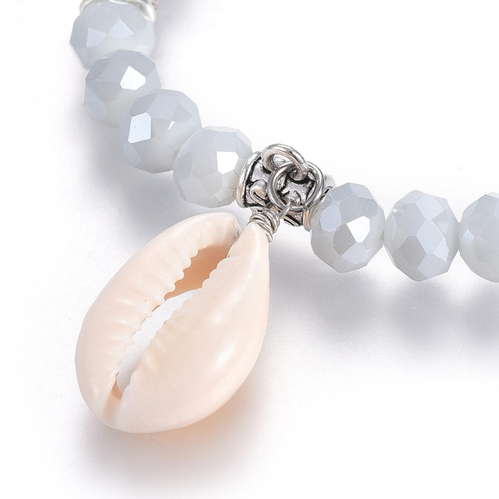 Cowrie Shell Glass Bead & Chakra Glass Stretch Bracelets