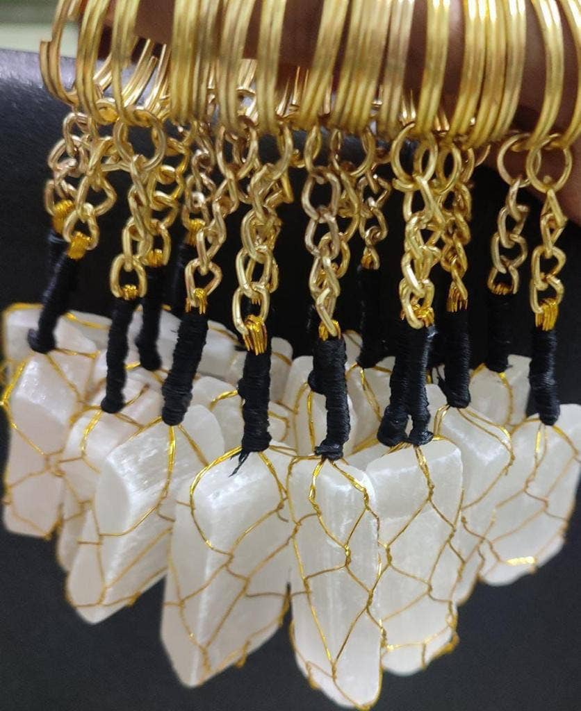 Selenite Golden Wire Wrapped Keychain