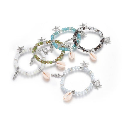 Cowrie Shell Glass Bead & Chakra Glass Stretch Bracelets